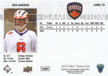 2010 Upper Deck Major League Lacrosse #73 Dan Dawson Back